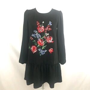 Express Black Tunic Dress With Flowers